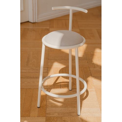 Tabouret De Bar Avec Dossier En Acier Peint Par Poudrage, Beige