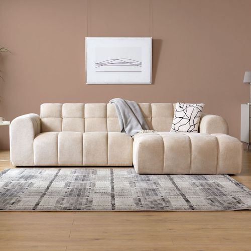 Canapé D'angle 3 Places Nuage En Velours Beige Salford