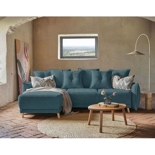 Canapé D'angle Réversible Convertible 4 Places En Tissu Bleu Turquoise