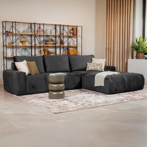 Canapé D'angle Convertible 6 Places En Velours Gris Foncé