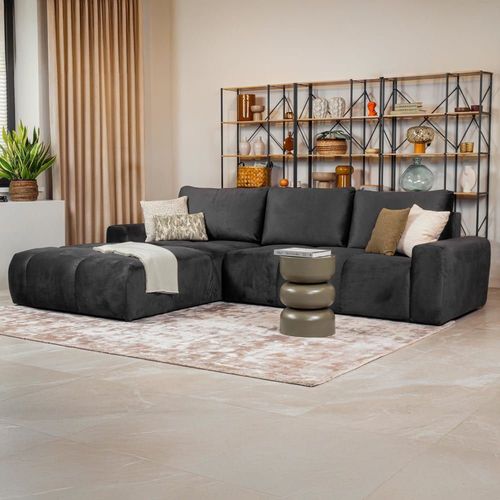Canapé D'angle Convertible 6 Places En Velours Gris Foncé