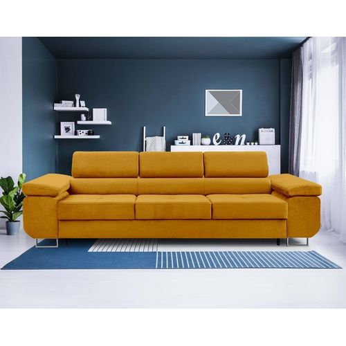 Canapé Droit Convertible 3 Places En Velours Jaune