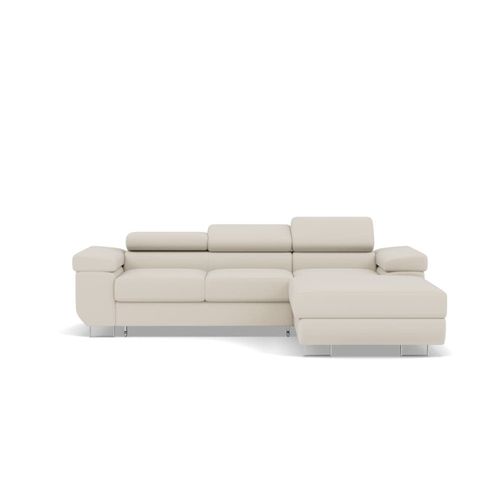 Canapé D'angle Droit Convertible 6 Places En Velours Beige