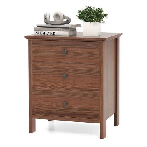 Costway Table De Chevet Avec 3 Tiroirs, Table De Nuit Moderne Pour Chambre À Coucher, Salon, Bureau, 56 X 45 X 66 Cm, Marron