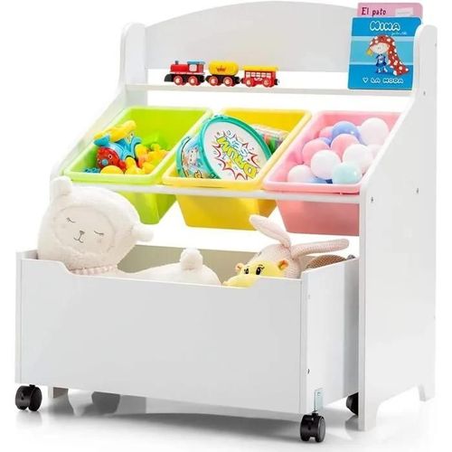 COSTWAY Meuble Rangement pour Jouets et Livres - 3 Boîtes et 1 Grand Tiroir 63,5 x 38 x 76 cm Blanc