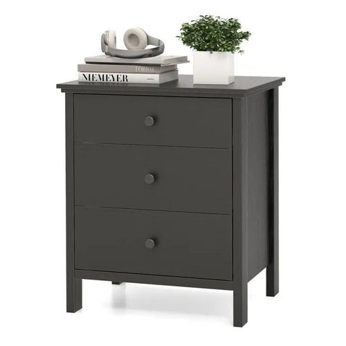Costway Table De Chevet Avec 3 Tiroirs, Table De Nuit Moderne Pour Chambre À Coucher, Salon, Bureau, 56 X 45 X 66 Cm, Noir