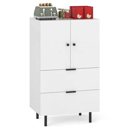 Costway Armoire Rangement Avec Tiroirs, 2 Portes, Pieds En Métal, Petite Meuble Rangement Pour Chambre, Salon, Cuisine Blanc