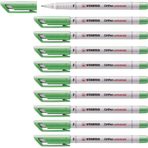 Stabilo Lot De 10 Feutres Pour Transaprent Ohpen Encre Soluble Pointe Fine Vert