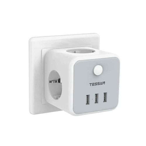 Multiprise TESSAN EU KR avec prises secteur et ports de chargement USB Adaptateur de prise murale multiple pour le bureau à domicile ¿ - Type TS-301-DE-GR-Ue Plug
