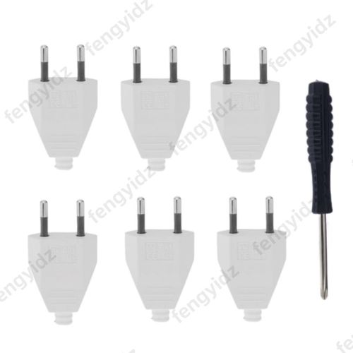 Adaptateur de prise de courant électrique AC,prise mâle à 2 broches européenne ue,avec tournevis,connecteur de rallonge rechargeable 110V   250V,6 pièces - Type white