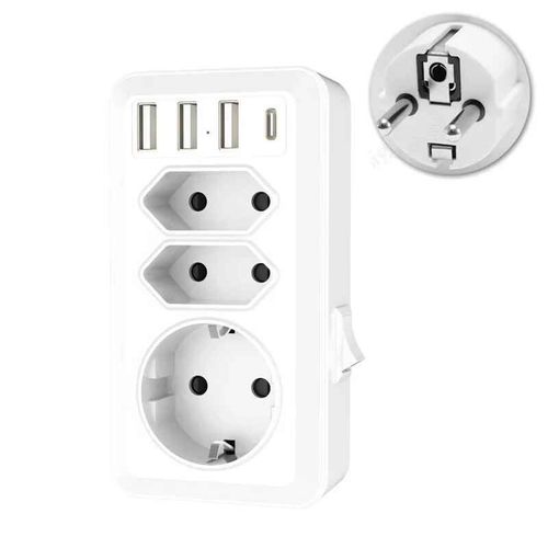Prise murale Standard ue avec 3 prises ca,3 ports USB,1 TypeC et interrupteur marche/arrêt,adaptateur de prise de multiprise,convertisseur CE FCC - Type white-2pcs #A