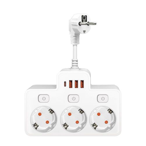 Multiprise murale à prise ca ue,interrupteur indépendant,filtre réseau multitap avec adaptateur de filtre réseau de charge USB C - Type 0.3M White-Ue Plug