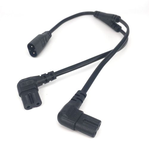 Câble d'alimentation fendu en Y à angle droit,IEC 320 C8 mâle vers touristes C7 femelle,IEC 2Pin Figure 8 mâle vers 2 femelle,30cm