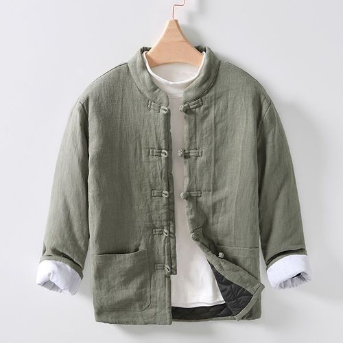 Veste Matelassurera Chaude De Style Chinois Rétro Pour Hommes,Harajuku,Document Solide,Tout Match,Coton,Lin,Bouton De N?ud,Vêtements D'extérieur Pour Hommes