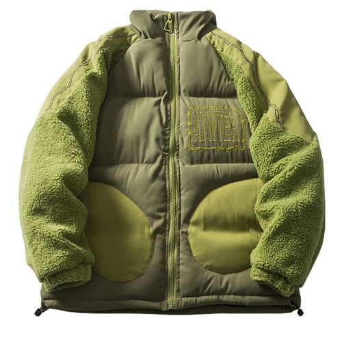 Veste En Coton Sherpa De Style Japonais Pour Hommes,Épissé,Chaud,Col Montant,Épaissi,Décontracté,Hiver