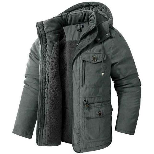 Manteau Mi-Long En Coton Épais Pour Homme,Veste D'hiver,Usa,Grand,Agneau Réfléchissant,Sourire,Capuche,Multi-Poches,Décontracté