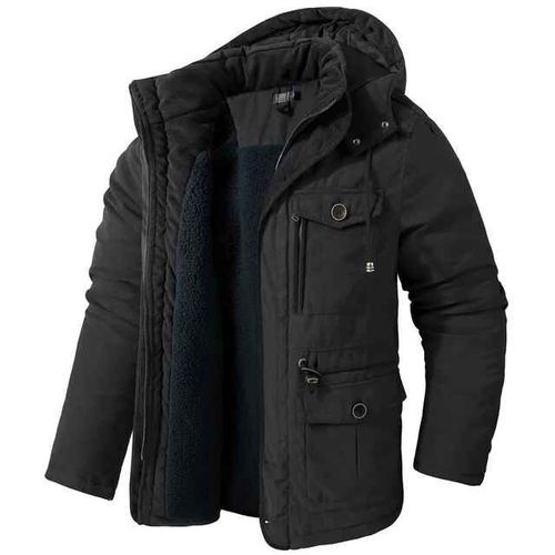 Manteau Mi-Long En Coton Épais Pour Homme,Veste D'hiver,Usa,Grand,Agneau Réfléchissant,Sourire,Capuche,Multi-Poches,Décontracté