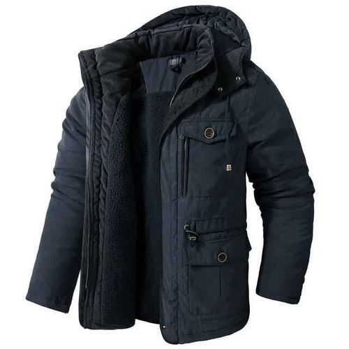 Manteau Mi-Long En Coton Épais Pour Homme,Veste D'hiver,Usa,Grand,Agneau Réfléchissant,Sourire,Capuche,Multi-Poches,Décontracté