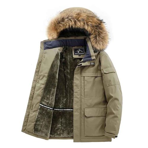 Parka À Capuche Avec Col En Fourrure Pour Homme,Veste D'extérieur,Manteau Décontracté,Veste D'optique Chaude,Doublé De Sourire,Manteau Épais,Automne Et Hiver