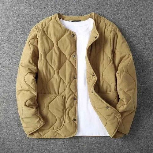 Veste Matelassurera À Col Rond Pour Homme,Manteau Épaissi Rétro,Veste Surdimensionnée Boutonnée,Vêtements Techniques Polyvalents,Vert,Automne,Hiver,2023