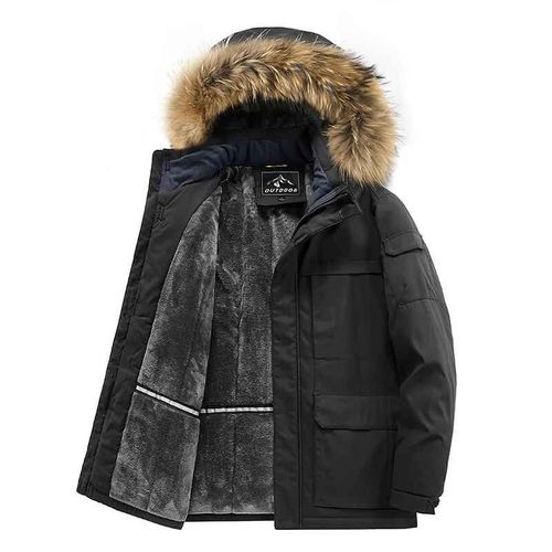 Parka À Capuche Avec Col En Fourrure Pour Homme,Veste D'extérieur,Manteau Décontracté,Veste D'optique Chaude,Doublé De Sourire,Manteau Épais,Automne Et Hiver