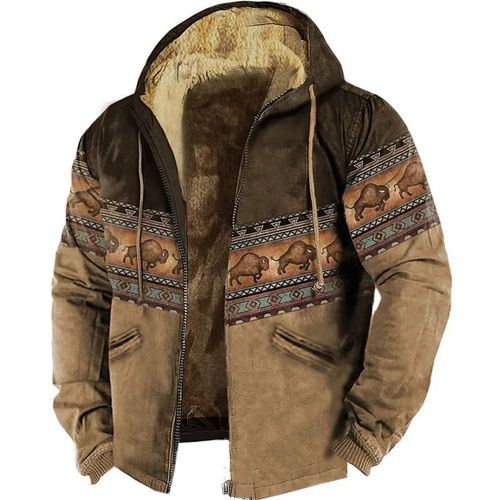 Sweats À Capuche Zippés Pour Hommes Avec Motif De Bison Imprimé,Sweat-Shirt À Manches Longues,Veste À Capuche Décontractée,Vêtements D'hiver