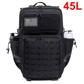 Sac À Dos Tactique En Plein Air Pour Hommes Et Femmes Sac Robuste Petit Sac À Dos D'école Sac À Dos De Randonnée Kw Avec Porte-Bouteille - Type 45l Black