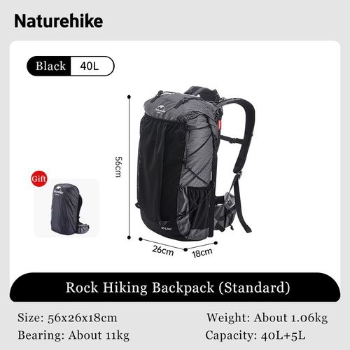 sac à dos d'escalade 60 + 5l,sac de voyage de Camping,sac à dos d'alpinisme de grande capacité avec housse de pluie - Type 40L Black Standard