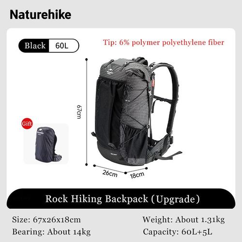 sac à dos d'escalade 60 + 5l,sac de voyage de Camping,sac à dos d'alpinisme de grande capacité avec housse de pluie - Type 60L Black Upgrade
