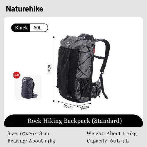 sac à dos d'escalade 60 + 5l,sac de voyage de Camping,sac à dos d'alpinisme de grande capacité avec housse de pluie - Type 60L Black Standard