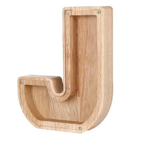 Tirelire anglaise 26 lettres,boîte d'économie d'argent en bois,pot de pièces de monnaie,boîte de rangement,ornement de bureau,décoration de maison,artisanat,cadeau de noël - Type J #B