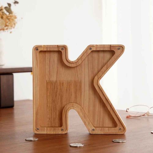 Tirelire anglaise 26 lettres,boîte d'économie d'argent en bois,pot de pièces de monnaie,boîte de rangement,décoration de maison,ornement de bureau,artisanat,cadeau de noël - Type K