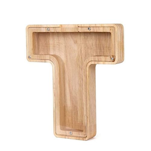Tirelire anglaise 26 lettres,boîte d'économie d'argent en bois,pot de pièces de monnaie,boîte de rangement,ornement de bureau,décoration de maison,artisanat,cadeau de noël - Type T #A