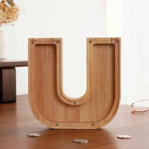 Tirelire anglaise 26 lettres,boîte d'économie d'argent en bois,pot de pièces de monnaie,boîte de rangement,décoration de maison,ornement de bureau,artisanat,cadeau de noël - Type U