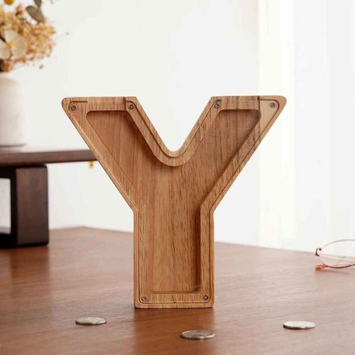 Tirelire anglaise 26 lettres,boîte d'économie d'argent en bois,pot de pièces de monnaie,boîte de rangement,décoration de maison,ornement de bureau,artisanat,cadeau de noël - Type Y