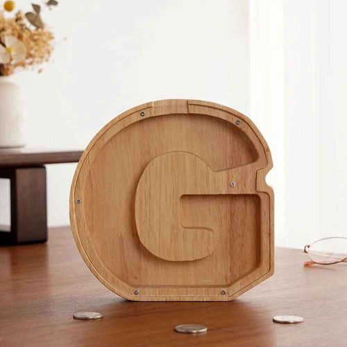 Tirelire en bois à vingt et six lettres,boîte d'économie d'argent,pot de rangement de pièces de monnaie,ornement de bureau,décoration de maison,artisanat,cadeau de noël - Type G