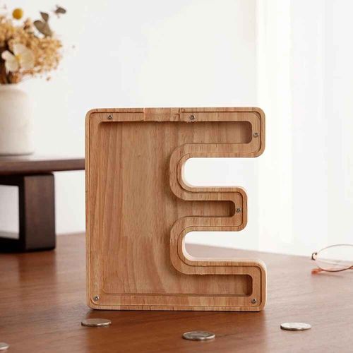 Tirelire anglaise 26 lettres,boîte d'économie d'argent en bois,pot de pièces de monnaie,boîte de rangement,décoration de maison,ornement de bureau,artisanat,cadeau de noël - Type E