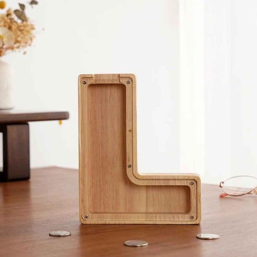 Tirelire anglaise 26 lettres,boîte d'économie d'argent en bois,pot de pièces de monnaie,boîte de rangement,décoration de maison,ornement de bureau,artisanat,cadeau de noël - Type L