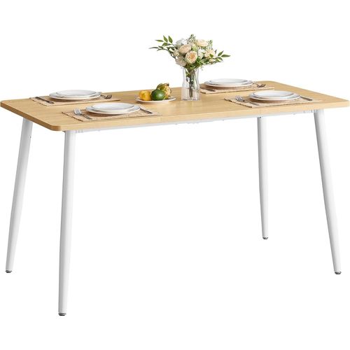 Table À Manger, Table De Cuisine, Pour 4-6 Personnes, Moderne, Style Ferme, Surface Résistante À La Chaleur, Montage Rapide, 75 X 140 X 75 Cm