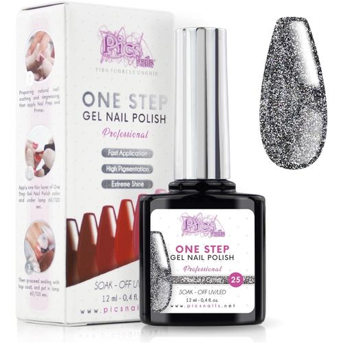 Vernis Semi Permanent Uv/Led One Step 12 Ml - Mercure Paillettes - Effet Ongles Foncés Mais Très Brillants Avec Ou Sans Base Et Top Coat 