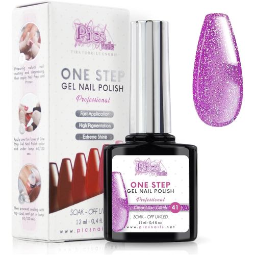 Vernis Semi Permanent Uv/Led One Step 12 Ml - Paillettes Lilas Nettoyantes - Effet Ongles Foncés Mais Très Brillants Avec Ou Sans Base Et Top Coat 