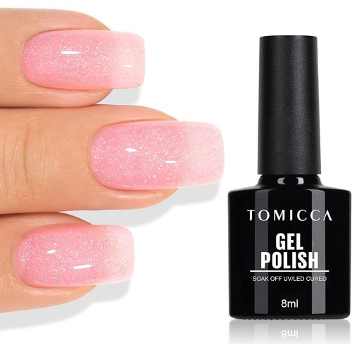 Vernis Semi Permanent Pailleté Rosa Laiteux, 8ml Vernis Gel Uv Semi-Permanent Nail Art Soak Off Vernis Manucure 
