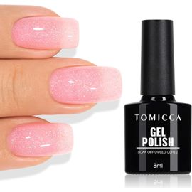 Vernis Semi Permanent Pailleté Rosa Laiteux, 8ml Vernis Gel Uv Semi-Permanent Nail Art Soak Off Vernis Manucure 