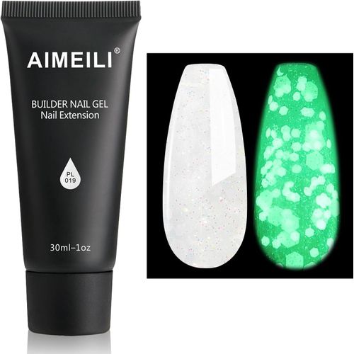 Extention Gel Pour Ongles Fluo, Paillettes Glow In Dark Builder Construction Gel 30ml Faux Ongles Quick Building Uv Led Vernis Semi Permanent - Peal Blanc 019 
