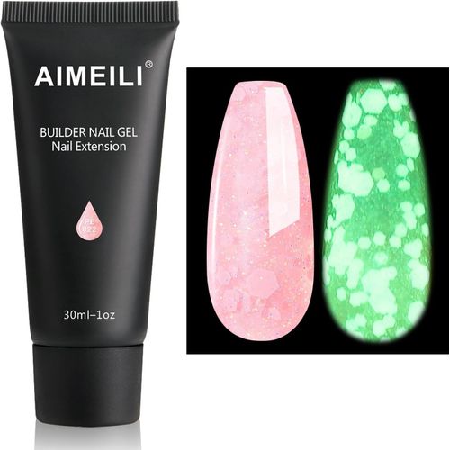 Extention Gel Pour Ongles Fluo, Paillettes Glow In Dark Builder Construction Gel 30ml Faux Ongles Quick Building Uv Led Vernis Semi Permanent Rose 022 