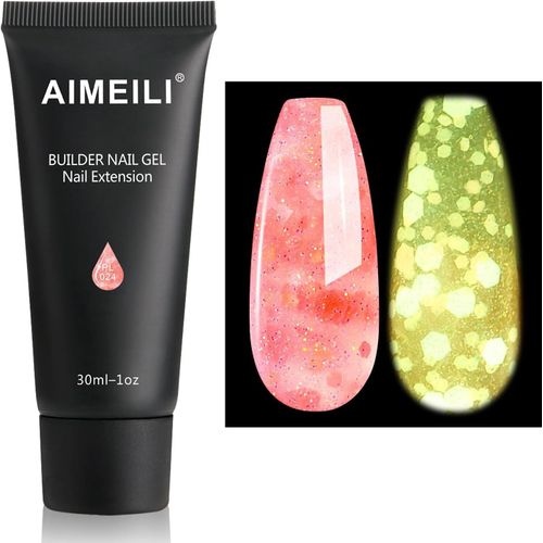Extention Gel Pour Ongles Fluo, Paillettes Glow In Dark Builder Construction Gel 30ml Faux Ongles Quick Building Uv Led Vernis Semi Permanent - Pêche Rose 024 