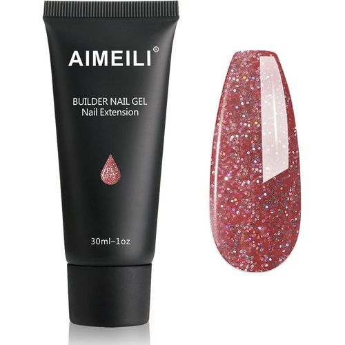 Extention Gel Pour Ongles Pailleté Flash, Builder Construction Gel 30ml Faux Ongles Quick Building Uv Led Vernis Semi Permanent - Rouge 072 