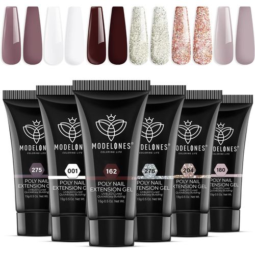 Polygel Pailleté 6 Couleurs 15 Ml Polygel Extension Pour Ongles Faux Ongles Blanc Rose Construction Vernis Semi Permanent Quick Building Extender Gel Complet Pour Manucure Nail Art Debutant 