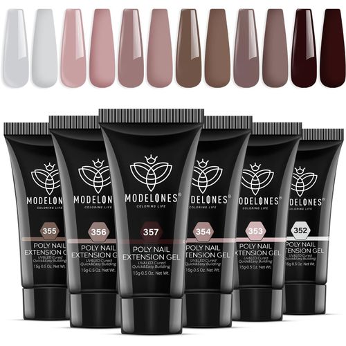 Polygel Blanc Nude 6 Couleurs 15 Ml Extension, Faux Ongles Construction Marron Vernis Semi Permanent Quick Building Extender Gel Complet Pour Manucure Nail Art Debutant 