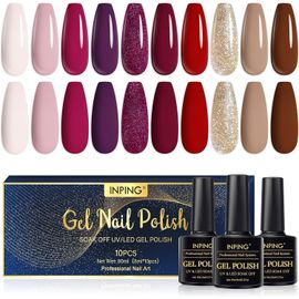 Vernis Semi Permanent, 10 Couleurs Rouge Beige Rose Clair Violet Foncé Marron Doré Pailleté Soak Off Uv/Led Vernis À Ongles, French Nail Art Salon De Manucure Diy Home, 8 Ml 